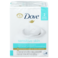 Dove Fragrance Free Sensitive Soap Bars - 3.75 Ounce - 2 Count