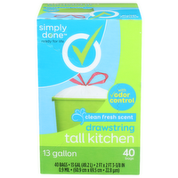 Simply Done Clean Fresh Scent Drawstring Tall Kitchen Bags - 13 Gallon - 40 Count