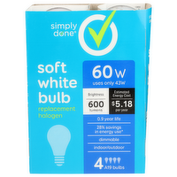 Simply Done Light Bulbs, Replacement, Halogen, Soft White, 60 Watts