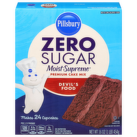 Pillsbury Zero Sugar Moist Supreme Devil's Food Premium Cake Mix, Box - 16 Ounce