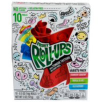 Fruit Roll-Ups Strawberry Sensation Tropical Tie-Dye Blue Raspberry Variety Pack With Tongue Tattoos - 0.5 Ounce - 10 Count