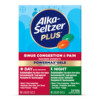 Alka-Seltzer Plus Powermax Sinus & Cold Day & Night Liquid Gels - 24 Count