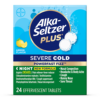Alka-Seltzer Plus Lemon Flavored Powerfast Fizz Severe Night Cold Medicine Effervescent Tabs - 24 Count