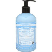 Dr. Bronner's Hand Soap Baby-Unscented Organic Sugar - 12 Fluid Ounce