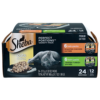 Sheba Cuts In Gravy Roasted Chicken Entree, Tender Turkey Perfect Portions Variety Pack Premium Cat Food - 1.321 Ounce - 24 Count