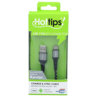 Hottips! Braided Nylon Jacket Usb Type-C Connector Charge & Sync Cable Typec - 1 Each