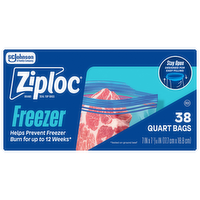 Ziploc Quart Freezer Storage Bags, Stay Open Design, Easy To Fill - 38 Count