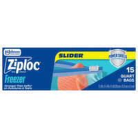 Ziploc Quart Freezer Slider Bags, Power Shield Technology For More Durability - 15 Count