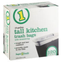 Super 1 Foods 13 Gallon Tall Kitchen Trash Bags - 120 Each 