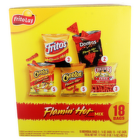 Frito Lay Cheetos Crunchy Flamin' Hot Cheese Flavored Snacks, Puffs Chester's Fries Corn Fritos Chips, Doritos Nacho Tortilla Mix - 0.966 Ounce - 18 Count