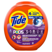 Tide Pods Laundry Detergent Pacs, 3-In-1 Stain Remover, Odor Fighter, Color Protector, He Compatible, Spring Meadow Scent - 76 Count