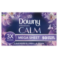 Downy Infusions Mega Dryer Sheets, Laundry Fabric Softener, Calm, Lavender And Vanilla Bean - 50 Count