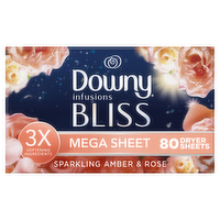 Downy Infusions Mega Dryer Sheets, Laundry Fabric Softener, Bliss, Amber And Rose - 80 Count