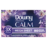 Downy Infusions Mega Dryer Sheets, Laundry Fabric Softener, Calm, Lavender And Vanilla Bean - 80 Count