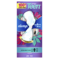 Always Radiant Teen Pads, Size 3, Extra Heavy, With Wings, Unscented - 20 Count