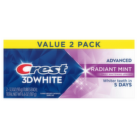 Crest 3dwhite Advanced Teeth Whitening Toothpaste, Radiant Mint, Pack Of 2 - 6.6 Ounce
