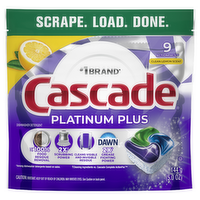 Cascade Platinum Plus Dishwasher Pods, Detergent, Dish Soap, Lemon - 9 Count