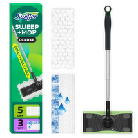 Swiffer Sweep And Mop Deluxe, 2-In-1 Floor Mopping Sweeping Kit, Multi-Surface Kit For Cleaning, Includes 1 Sweeper Device, 5 Heavy Duty Dry Cloths, 3 Wet Cloths - 1 Count