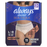 Always Discreet Boutique Incontinence And Postpartum Underwear For Women, Maximum Protection, L, Rosy - 11 Count