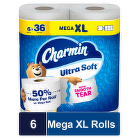 Charmin Toilet Paper Ultra Soft, 6 Mega Xl Rolls - 6 Count
