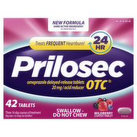 Prilosec OTC Heartburn Relief, Omeprazole, Wildberry Flavor - 42 Count