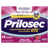 Prilosec OTC Heartburn Relief, Omeprazole, Wildberry Flavor - 14 Count