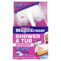 Mr Clean Mr. Shower & Tub Scrubber, Starter Kit, 1 Scrubber & 2 Erasers - 1 Kit