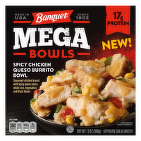 Banquet Mega Bowls, Spicy Chicken Queso Burrito Bowl, Frozen Meal - 13 Ounce