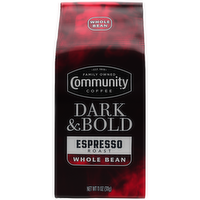 Community Coffee Dark & Bold Espresso Roast Extra Whole Bean Gable Top - 11 Ounce