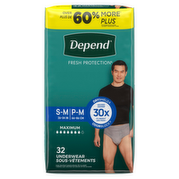 Depend Fresh Protection Maximum Absorbency Underwear For Men Size S-M - 32 Count