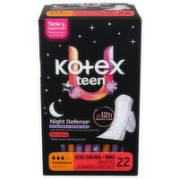 Kotex Teen Overnight Ultra Thin Pads With Wings - 22 Count