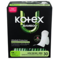 Kotex Bamboo Ultra Thin Pads with Wings - 30 Count