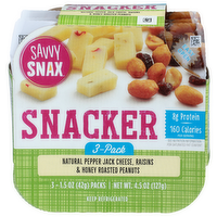 Savvy Snax Natural Pepper Jack Cheese, Raisins & Honey Roasted Peanuts Snacker - 1.5 Ounce - 3 Count