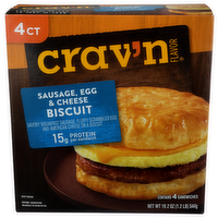 CRAV'N Flavor Sausage Egg & Cheese Breakfast Biscuit - 4.8 Ounce - 4 Count