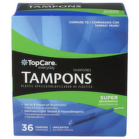Topcare Everyday Super Absorbency Tampons Plastic Applicator - 36 Count
