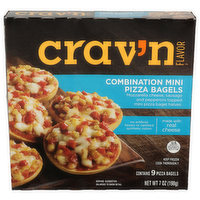 Crav'n Flavor Mozzarella Cheese, Sausage And Pepperoni Topped Mini Pizza Bagel Halves. Combination Bagels - 0.778 Ounce - 9 Count