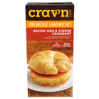 Crav'n Flavor Bacon, Egg & Cheese Croissant Breakfast Sandwiches - 3.6 Ounce - 2 Count