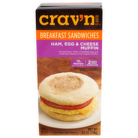 Crav'n Flavor Ham, Egg & Cheese Muffin Breakfast Sandwiches - 4.2 Ounce - 2 Count