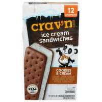 Crav'n Flavor  Cookie & Cream Ice Cream Sandwiches - 3.5 Fluid Ounce - 12 Count