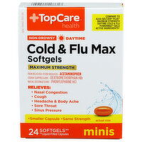 Top Care Health Maximum Strength Non-Drowsy Day Time Cold & Flu Softgel Minis - 24 Count