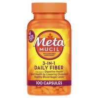 Metamucil Daily Psyllium Husk Powder Supplement, 3-In-1 Fiber For Digestive Health, Plant Based Capsules Pack Of 2 - 100 Count