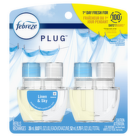 Febreze Plug In Air Freshener, Odor-Fighting Scented Oil Refill, Linen & Sky Scent, 2 Refills - 1.75 Ounce