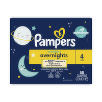 Pampers Swaddlers Overnights Diapers Size 4 22-37 Lbs, Disposable Baby Nighttime Leak And Skin Protection - 58 Count