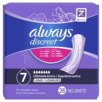 Always Discreet Adult Incontinence Pads For Women, Ultimate Extra Absorbency, Long Length, Postpartum - 26 Count
