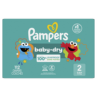 Pampers Baby Dry Diapers, Size 2, 12-18 Lbs, Absorbent Disposable - 112 Count