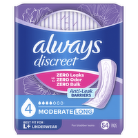 Always Discreet Incontinence Pads, Moderate Absorbency, Long - 54 Count