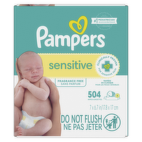 Pampers Sensitive Baby Wipes, Clinically Proven, Water Based, Hypoallergenic And Unscented 504 Total 6x Flip-Top Packs - 504 Count