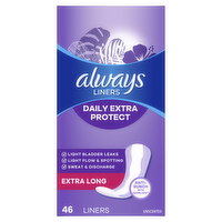 Always Daily Extra Protect Liners, Long Length, Unscented Panty - 92 Count