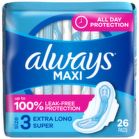 Always Maxi Size 3 Extra Long Super Flexi-Wings Maix Pads - 26 Count