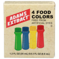 Adams Extract Red, Yellow, Green & Blue Food Colors - 0.3 Fluid Ounce - 4 Count